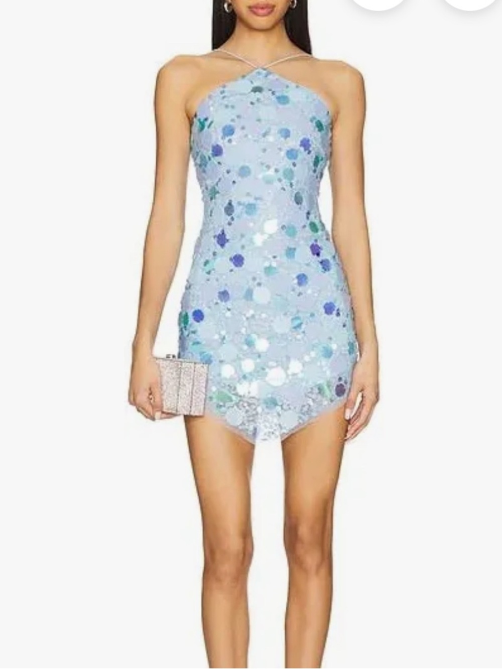 NWT Lovers + Friends Pale Blue Sequin Halter Mini Dress